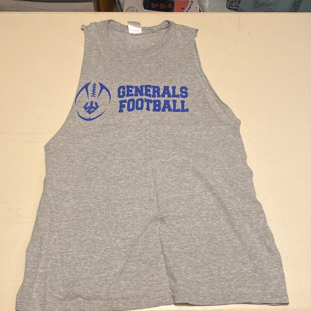 Gildan Gray Sleeveless Shirt with Blue Print